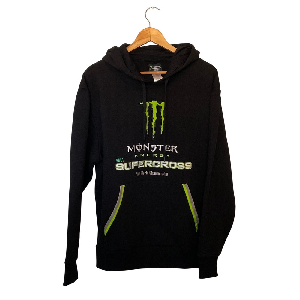 Monster‎ Energy AMA Supercross Hoodie Mens Medium Black Embroidered Sweatshirt